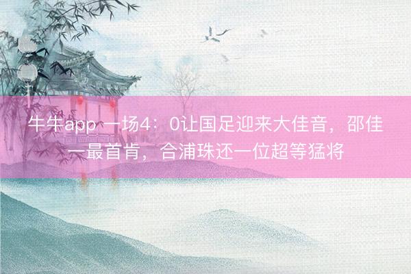牛牛app 一场4：0让国足迎来大佳音，邵佳一最首肯，合浦珠还一位超等猛将